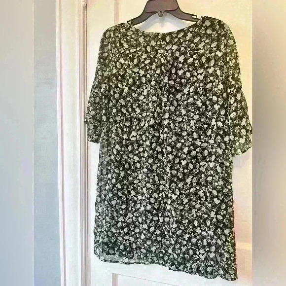 Farrow floral boho bell-sleeve dress – romantic ditsy print, black/ivory, size L - Picture 2 of 6